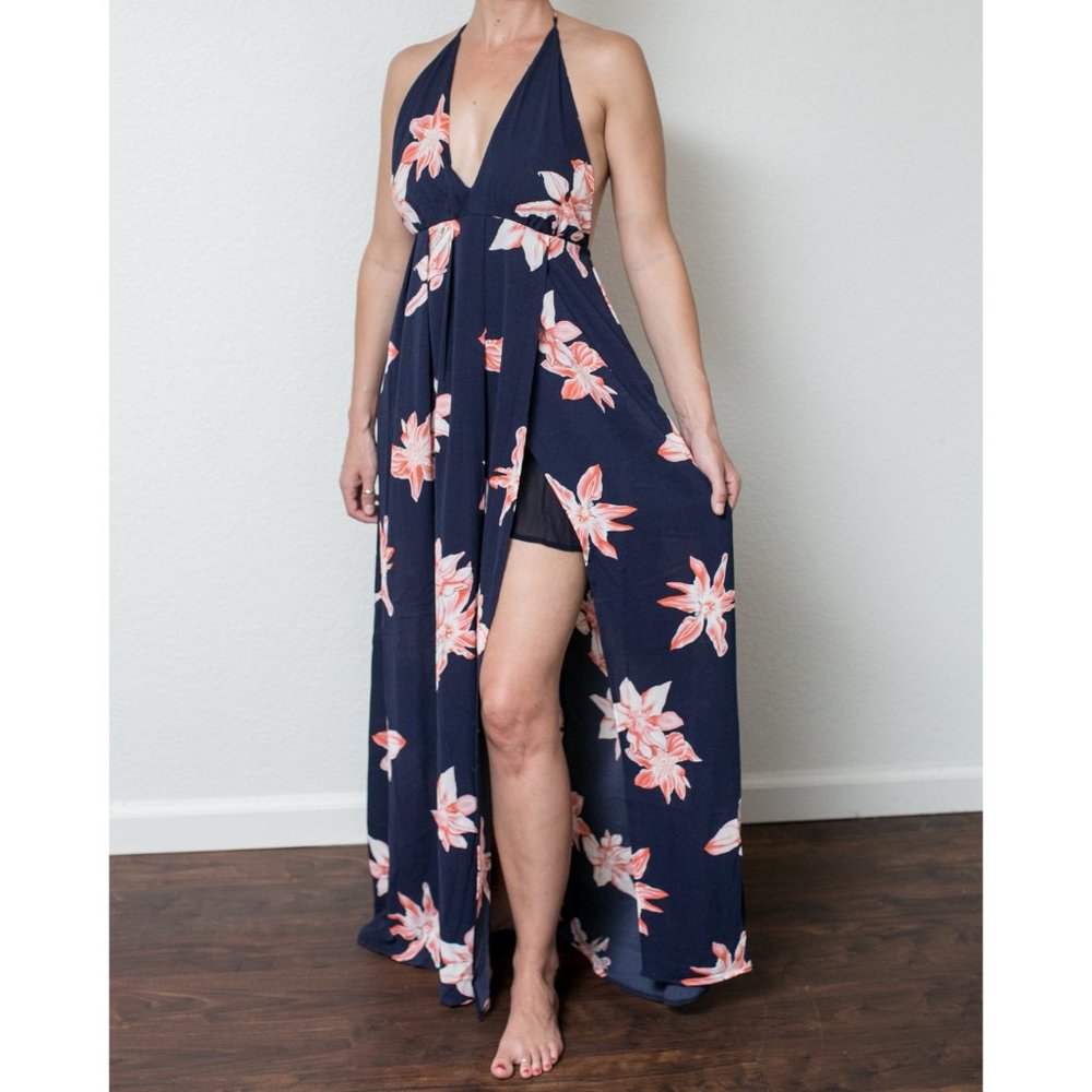 Maxi Floral Open Back Dress